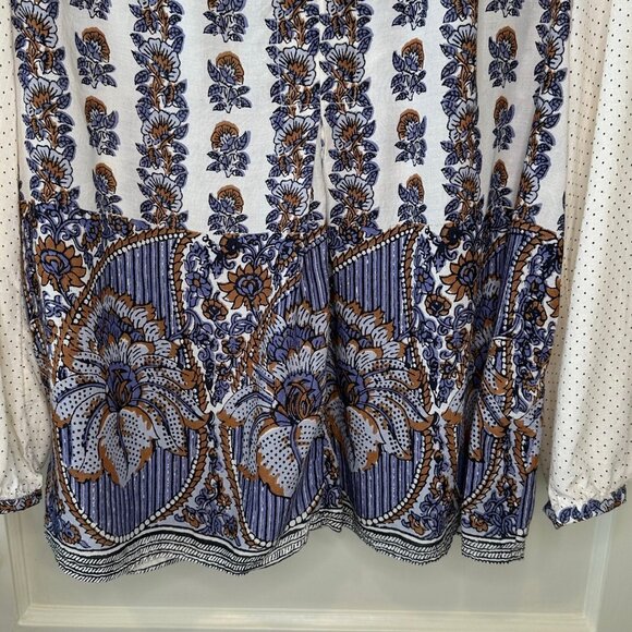 SALE 2/25 Lucky Brand Floral and Polka Dot Bohemian Style Blouse Size Medium - Picture 4 of 11